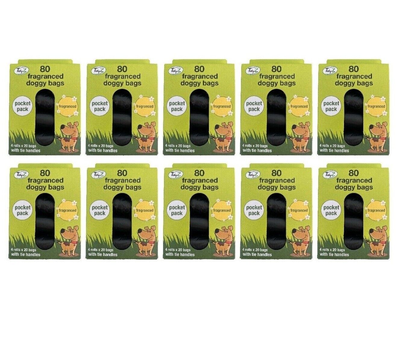 Rolls of 20 Fragranced Dog Poop Bags Strong Dog Poo Bags Tidyz Pocket Rolls