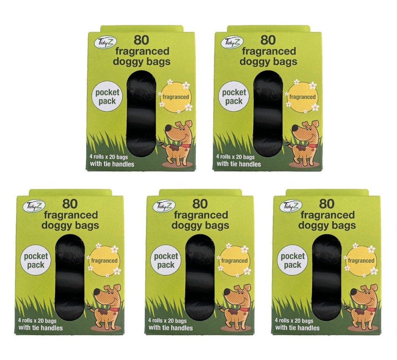 Rolls of 20 Fragranced Dog Poop Bags Strong Dog Poo Bags Tidyz Pocket Rolls