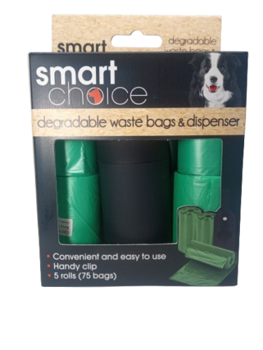 DEGRADABLE Dog Poo Bags with Dispenser and clip Doggy Poop 75 Bags Green Strong