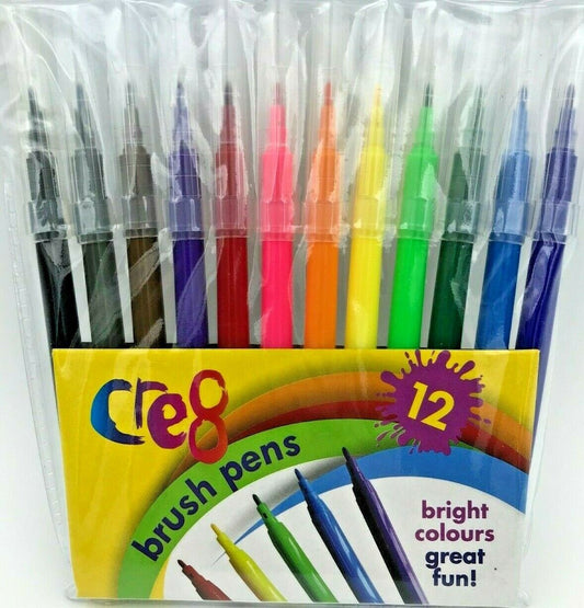 Brush Tipped Pens - Pack of 12 pens - Assorted Colours