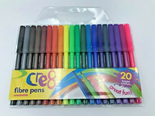 Fibre Colouring Pens - Multicoloured - Pack of 20