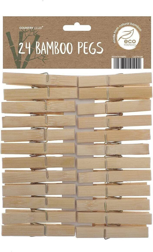 24 Pack Bamboo Clothes Pegs Eco Friendly Sustainable