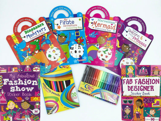 Colouring Bag Books 100 Stickers Mermaid Dinosaurs Pirate Unicorn Princess