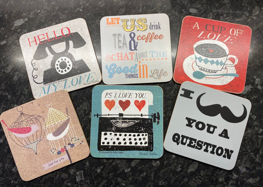 Set of 6 - Postcard Coasters with different designs Shabby Chic Drinks